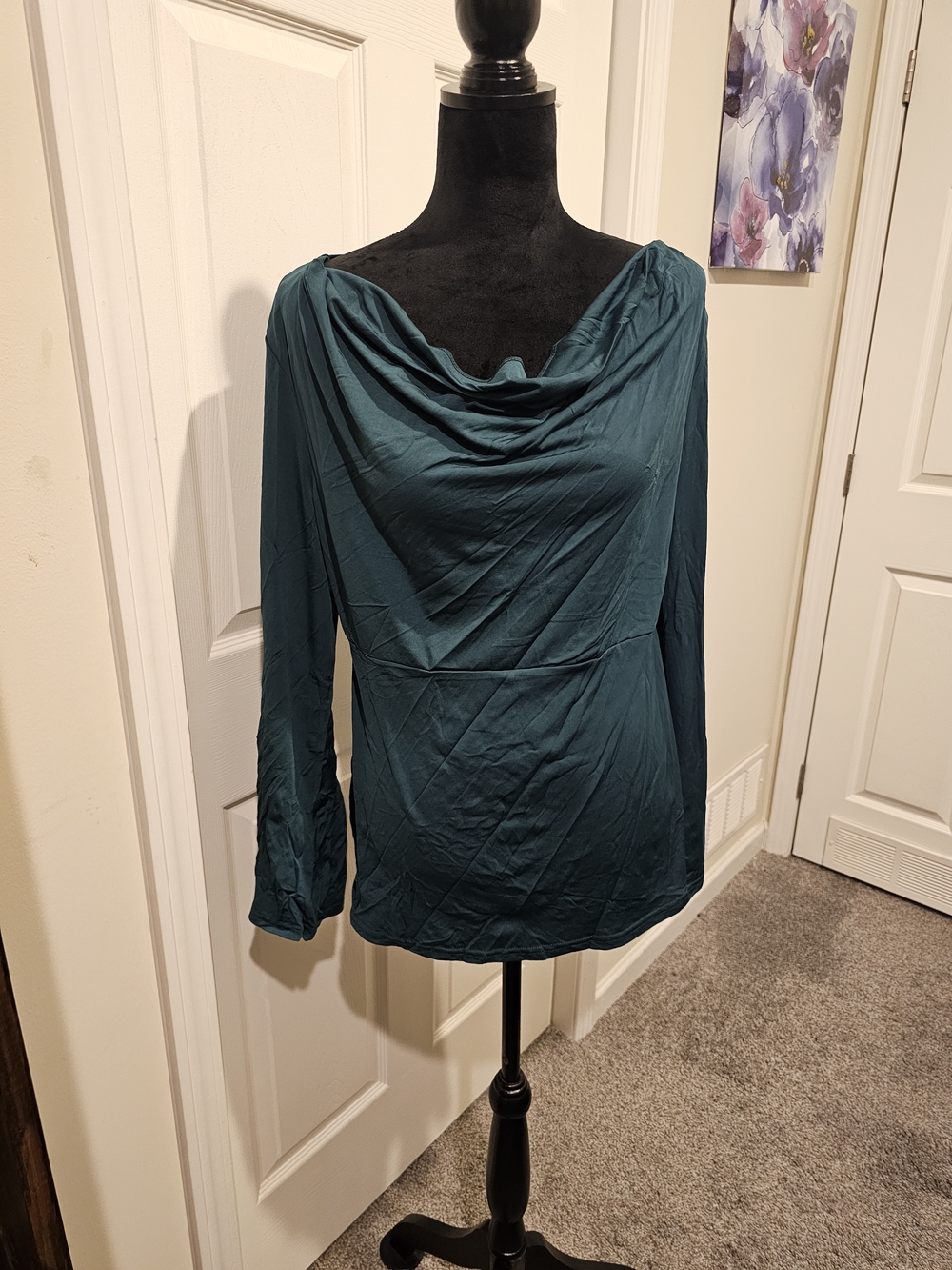 VENUS Teal Draped Cowl Neck Blouse